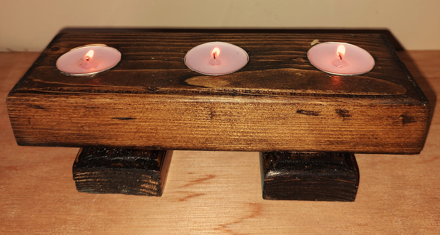 Three Tea Light Candle Holder – Handmade Wooden Décor