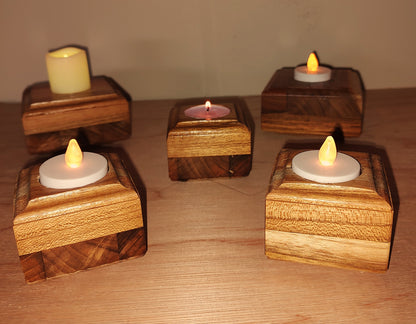 Teak Tea light Candle Holder