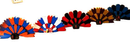 Lineup of handmade wood Team Turkey decor in multiple team color options